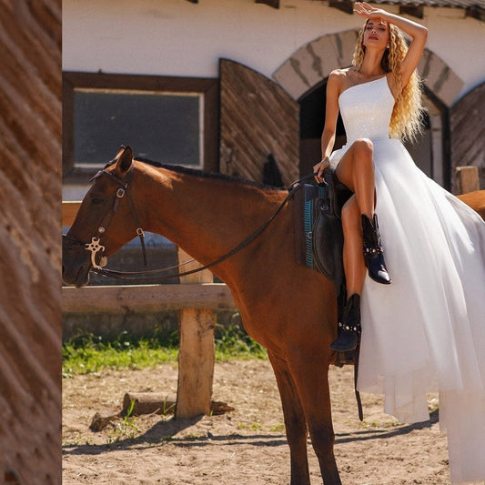 White Bridesmaid Dresses: One Shoulder Side Split Wedding Dresses for Women