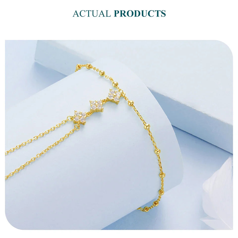 BISAER 925 Sterling Silver Finger Ring Bracelet Hand Chain Trendy Thin Dainty Stackable Chain Plated Gold for Women Fine Jewelry