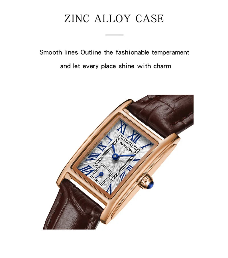 SANDA 1116 Quartz Watch Women Elegant Design Watches Rectangle Dial Waterproof Steel Leather Business Ladies Wristwatches Gift