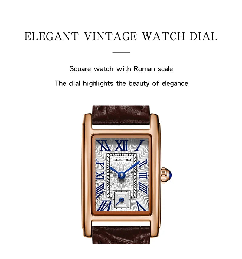 SANDA 1116 Quartz Watch Women Elegant Design Watches Rectangle Dial Waterproof Steel Leather Business Ladies Wristwatches Gift