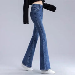 Womens Jeans Blue Flare Trousers High Waist Shot Pants for Women