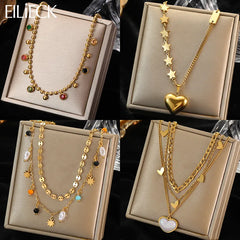 316L Stainless Steel Pearl Heart Pendant Necklace For Women Gold Color