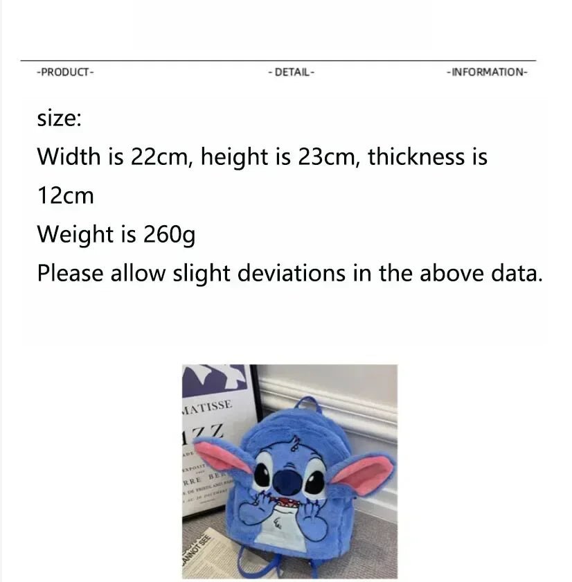 Disney high-quality sewn plush backpack cartoon fashion 3D mini women's backpack large capacity cute children's school bag