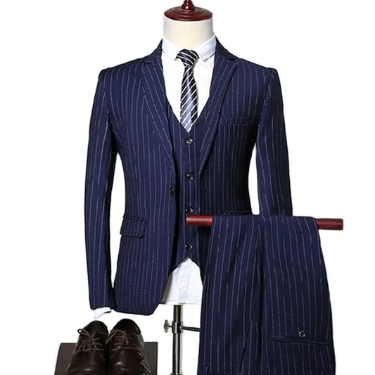 Men Business Dinner Blazers Coat Stripe Slim Fit Wedding Male Groom Tuxedos Suit
