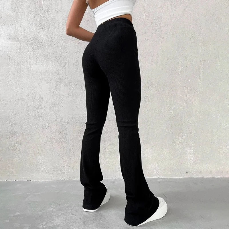Autumn Solid High Waist Hip-Wrapping Elasticated Embossing Trousers