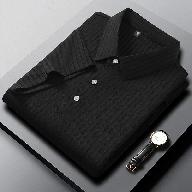 2025 New Men's Casual Fashion Striped Short Sleeved Collar Polo Shirt Breathable and Comfortable Summer Versatile T-shirt