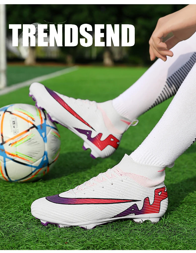 Professional Men High Ankle Football Boots Soccer Cleats TF/FG Training