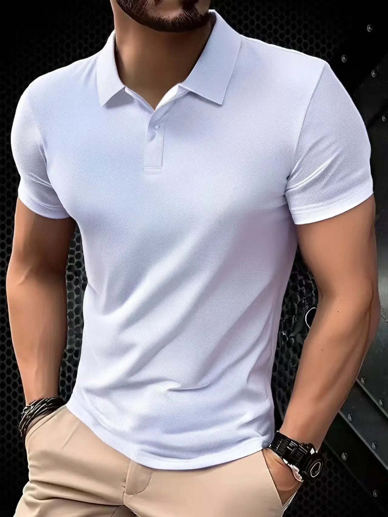 2025 New Summer Men's Short Sleeve Collar Tshirts New Solid Color Casual Polo Shirt Trendy Breathable Loose Basic Splice Top