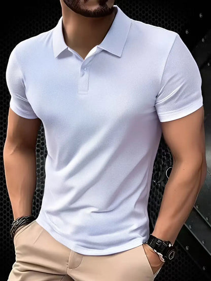 2025 New Summer Men's Short Sleeve Collar Tshirts New Solid Color Casual Polo Shirt Trendy Breathable Loose Basic Splice Top
