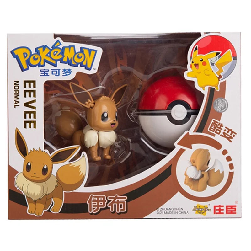 18 Styles Pokemon Anime Deformation Figures Pikachu Eevee Mewtwo Greninja  Pokeball Figure Pet Action Model Toys Childrens Gifts