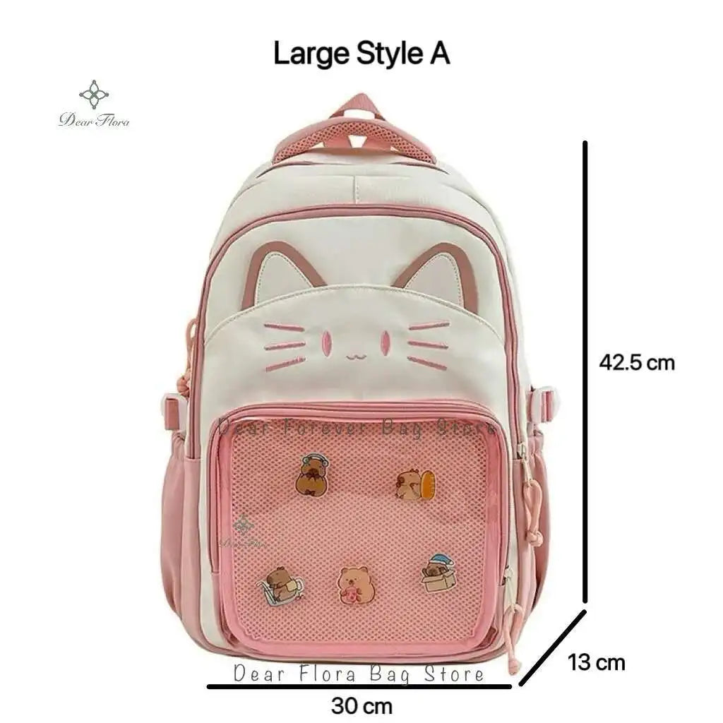Y2K Cute Cat Ita Backpacks Large Capacity Knapsack Casual Girl Transparent DIY Display Rucksack Cartoon Trendy Travel Schoolbags