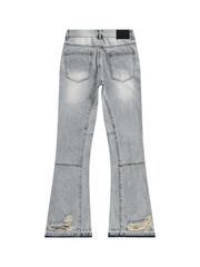 Retro Blue Flared Jeans For Men Slim Fit Long Length Stacked Denim pant