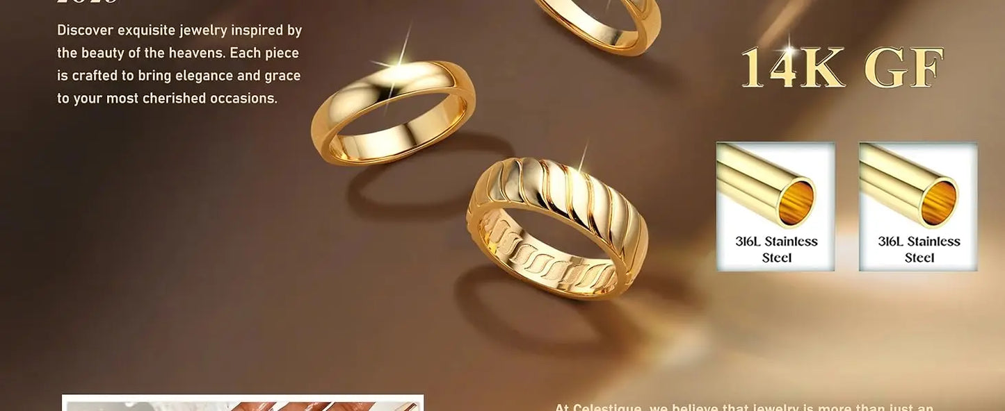 4Pcs Chunky 14K Gold Plated Rings for Women Non Tarnish Statement Rings Set Fashion Stackable Ring Trendy Waterproof Rings Jewel