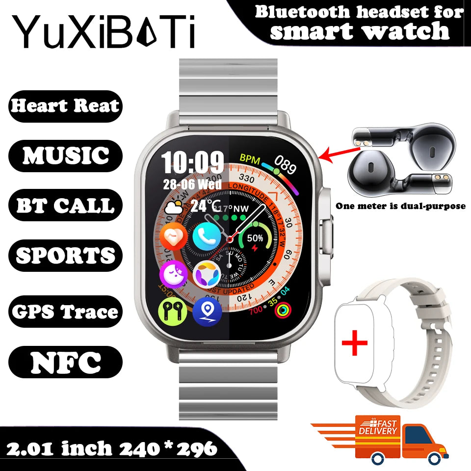 NFC Smart Watch TWS 2-in-1 Headset Bluetooth Call Heart Rate Blood Pressure Health Monitoring Headphones Play Music Smartwatch