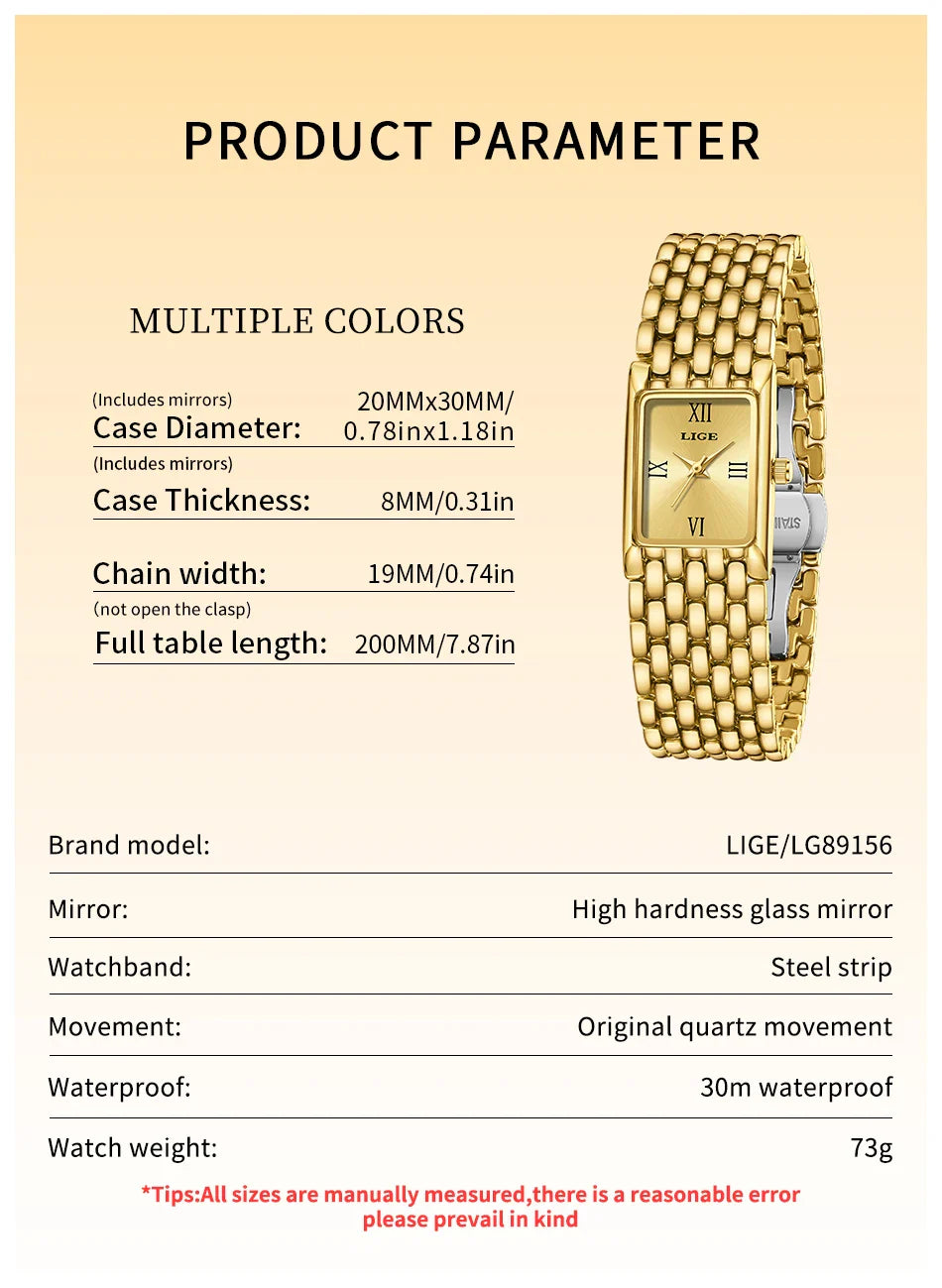LIGE 2025 Fashion New Gold Women's Watch Luxury Quartz Watch Stainless Steel Bracelet Retro 30M Waterproof Watches Women reloj