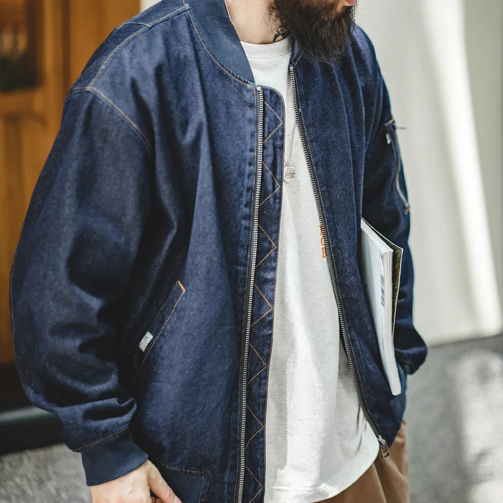 Vintage Denim MA-1 Flight Jacket 8.9oz Baseball Collar Bomber  Jackets