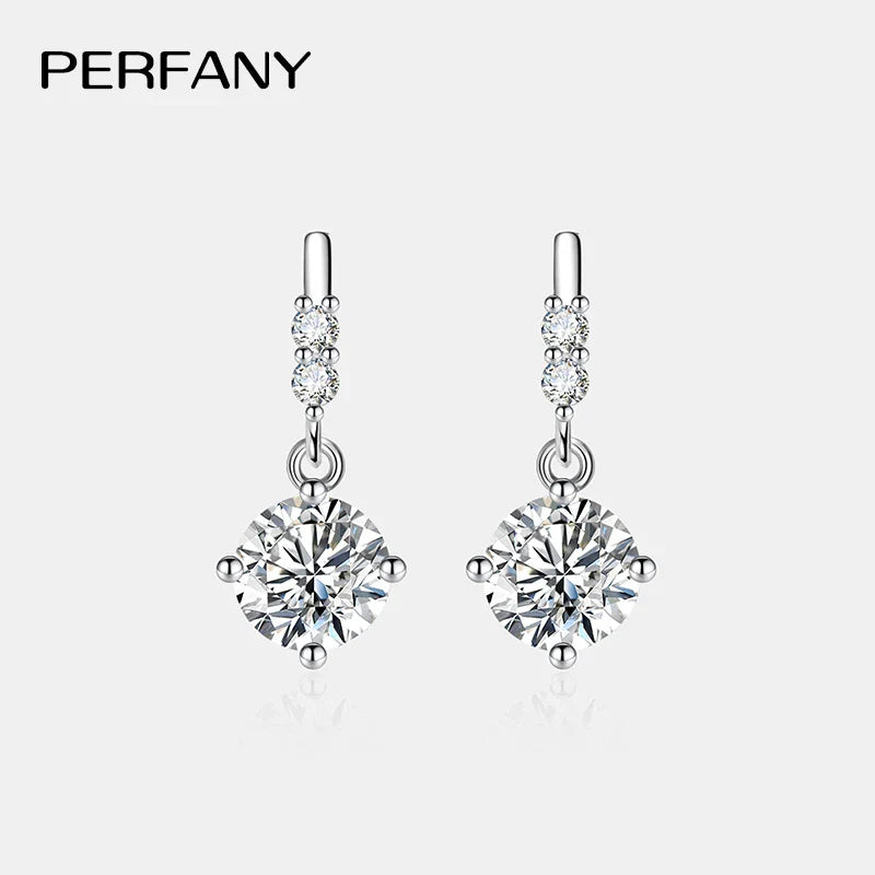 PERFA﻿NY 0.5/1CT Moissanite Drop Earring Women S925 Pure Silver Four Claw Laboratory Diamond Fashion Luxury Wedding Jewelry