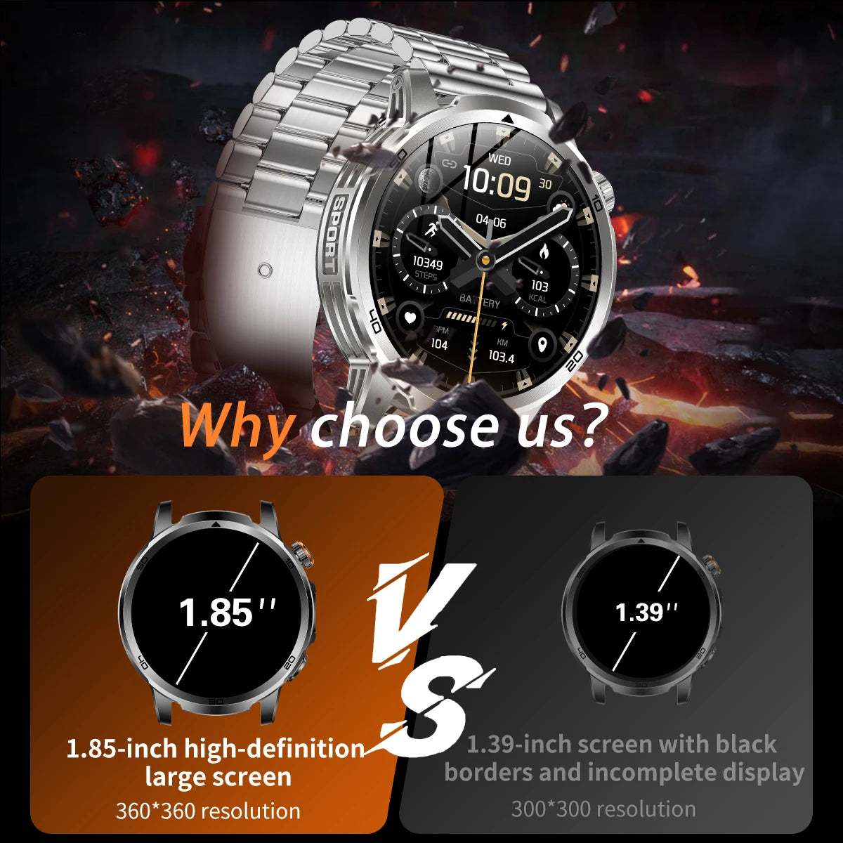 1000mAh Super Large Battery Military Smart Watch BT Call LED Flashlight SOS Alarm 5ATM Waterproof Outdoor Tactical Watches Men