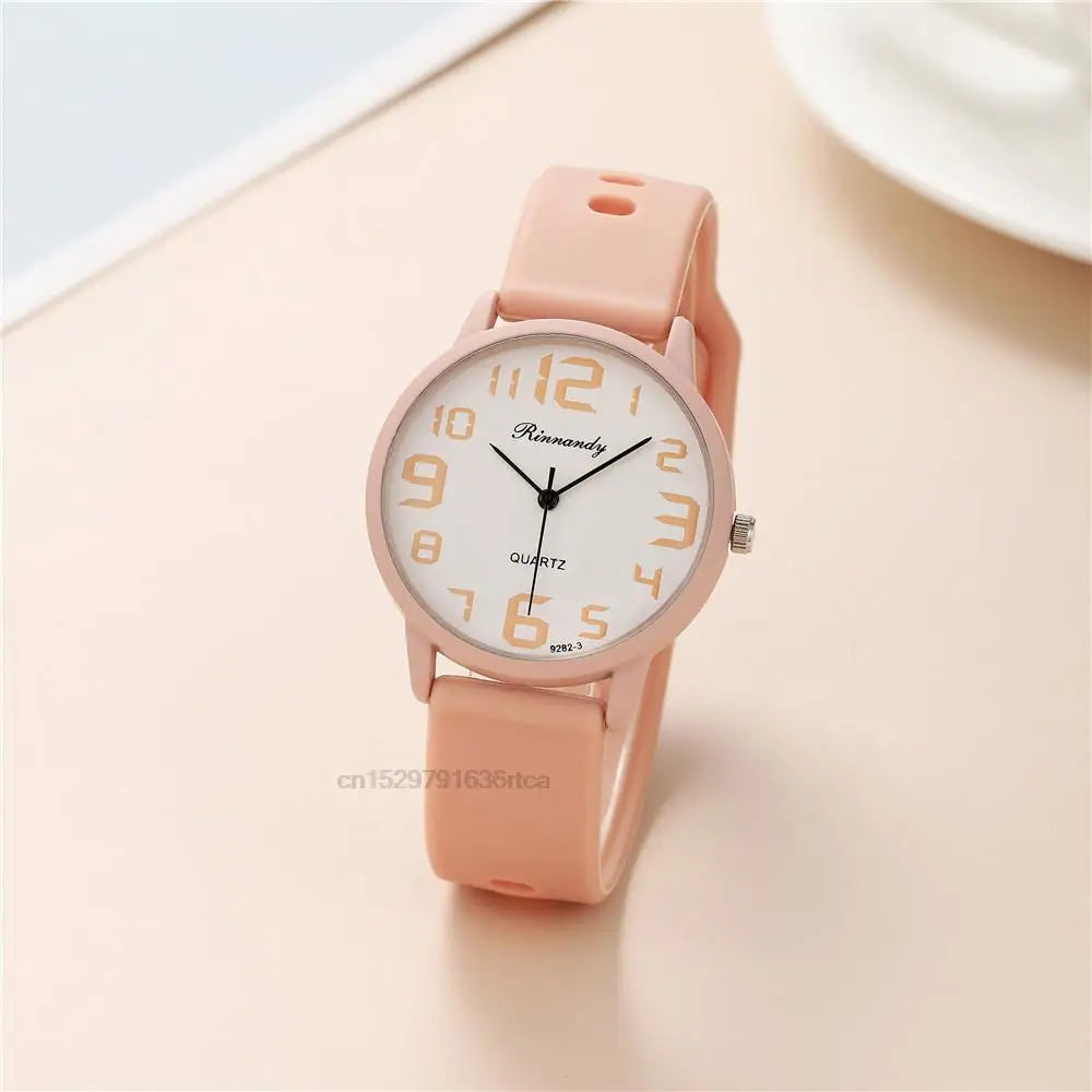 Women Fashion Silicone Watches Set Minimalist High Number  Qualities Big Dial Ladies Quartz Wristwatches With Casual Clock Gifts