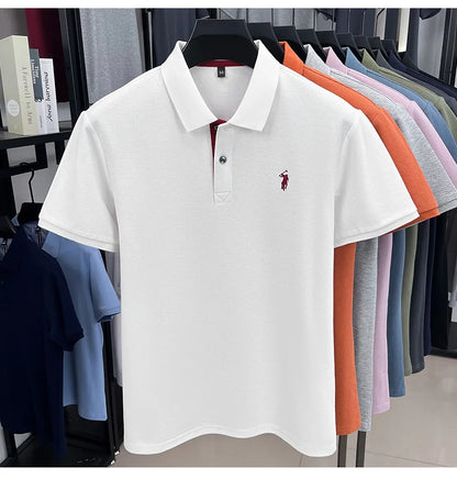 100% pure cotton men's short sleeved polo shirt hot selling summer fashionable horse logo embroidery classic Paul casual T-shirt