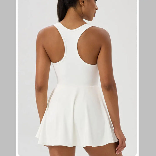 Women Summer Tennis Dress Breathable Quick-Dry Workout Dress Outdoor Sports Skirt Gym Yoga Short Dress Casual Athletic Skirt