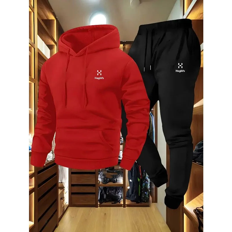 Men'S Autumn and Winter Pattern Casual Two-Piece Set Hoodie Sweatshirt Long Pants Suit with Pockets Regular Fit Outdoor Sports