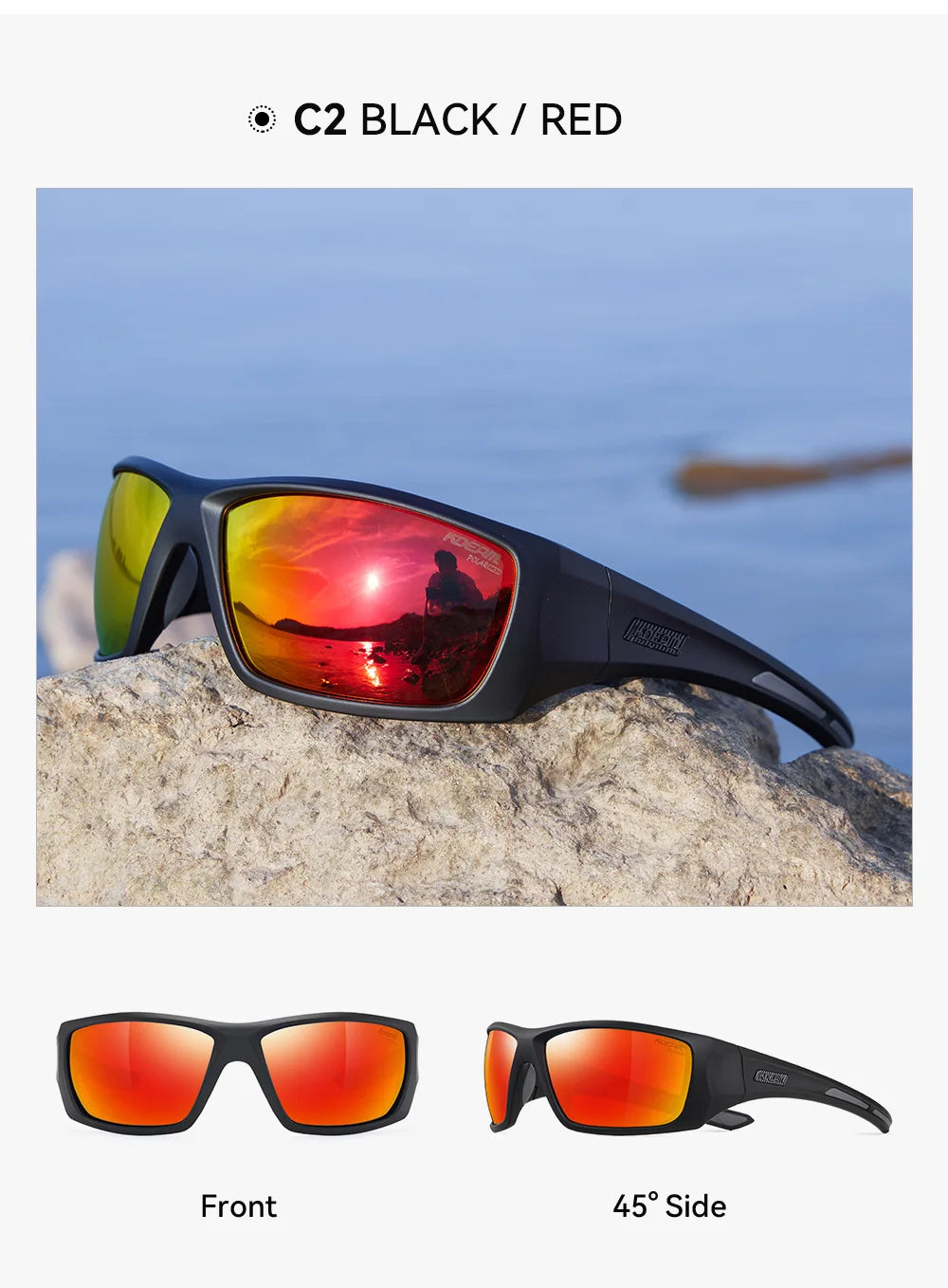 KDEAM Outdoor Sports Polarized Sunglasses Men's Fishing TR90 Frame UV Protection Lens Shield Sun Glasses Women Eyewear with Box