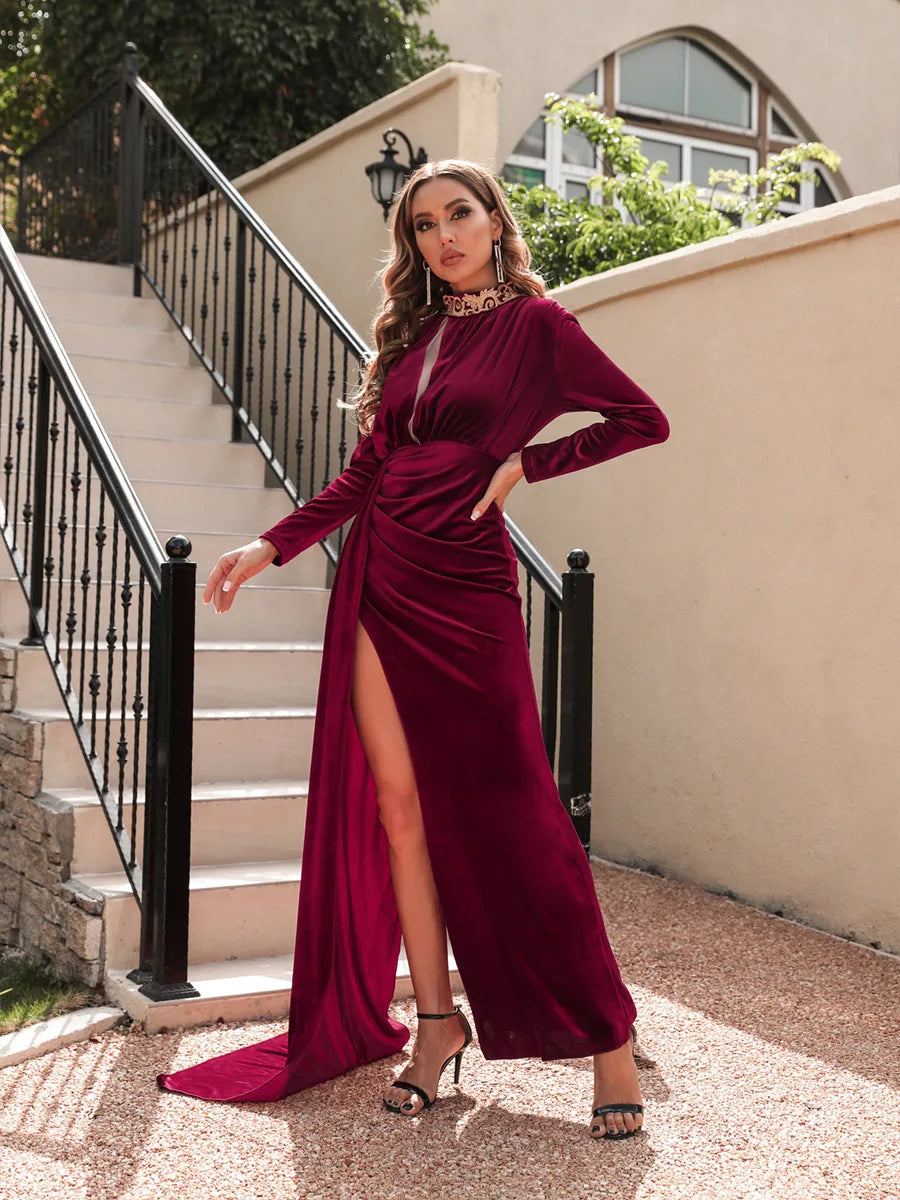 Evening wear Dresses: Evening Dresses High Collar Mermaid Long Sleeved Floor-Length
