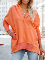Pocket Pullovers Women Solid Spring Autumn Loose Long Batwing Sleeve Casual Hooded