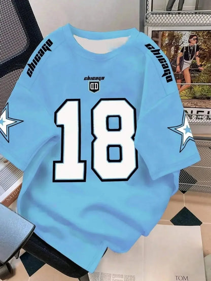 Street fashion men's summer 18 digit print comfortable breathable round neck T-shirt outdoor high street top