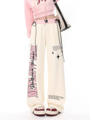 Apricot Sweatpants Women Baggy Y2k Streetwear Graphic Print Jogger Pants Vintage