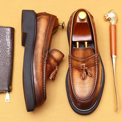 Soft Leather Elegant Mens Dress Loafers Shoes Platform Genuine Leather