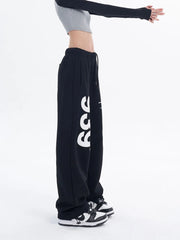 Sweatpants Women Korean Black Letter Print Wide Leg Pants Fashion Hip Hop