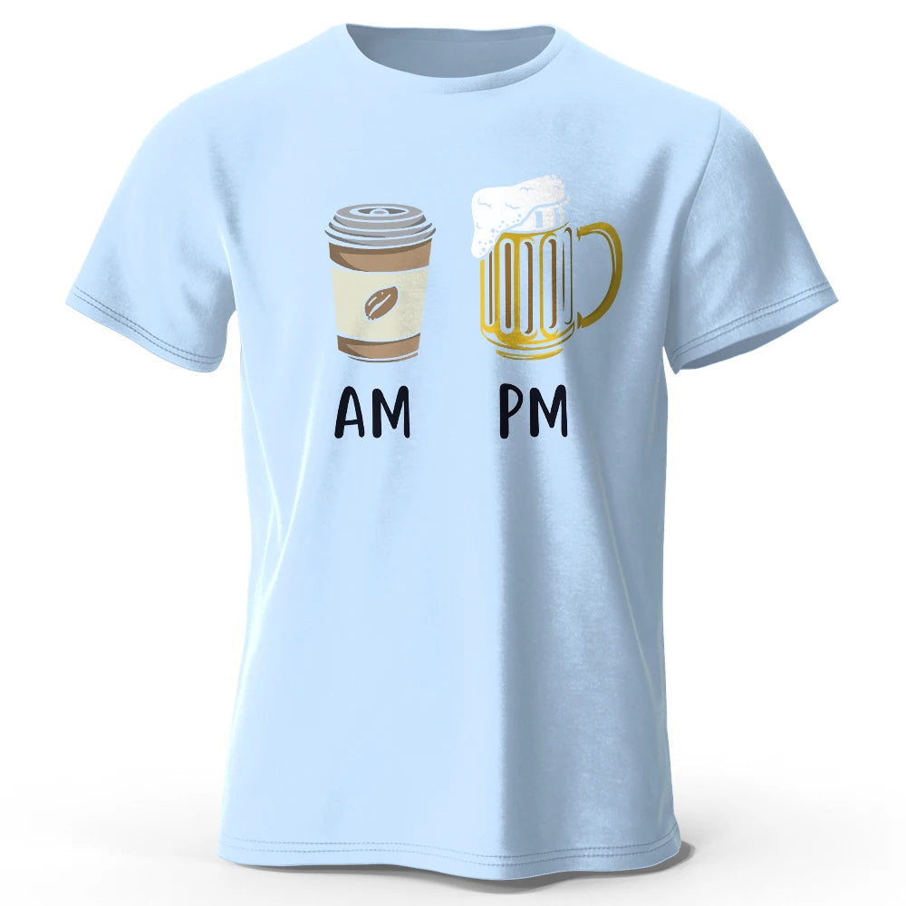 Coffee and Beer Printed Men's T-Shirt 100% Cotton Oversized Funny Graphic Tees for Men Summer Tops