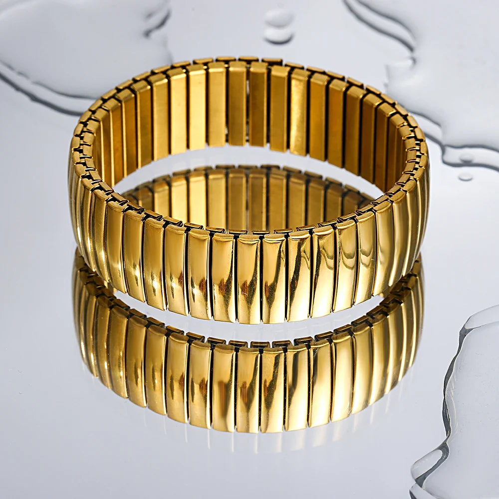 Freetry 18K Gold Plated Stainless Steel Adjustable Bracelet Fashion Elastic Metal Bracelet Trendy Jewelry Accessories Official