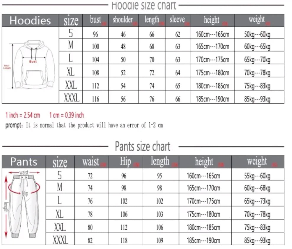 Men's Autumn and Winter Pattern Casual Two-Piece Set Hooded Sweatshirt and Pants with Pockets Regular Fit Outdoor Sport Suit