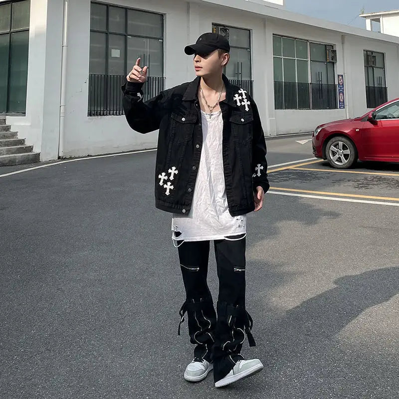 European and American High Street Denim Coat Men's Hip-Hop Street Hiphop  Jacket