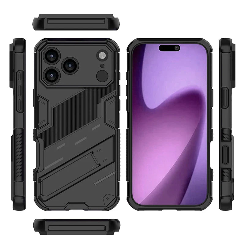 Solid Armor Cyber Shockproof Phone Case For iPhone 17 Pro Max 17 AIR With Stand Holder Cover Protective Shell