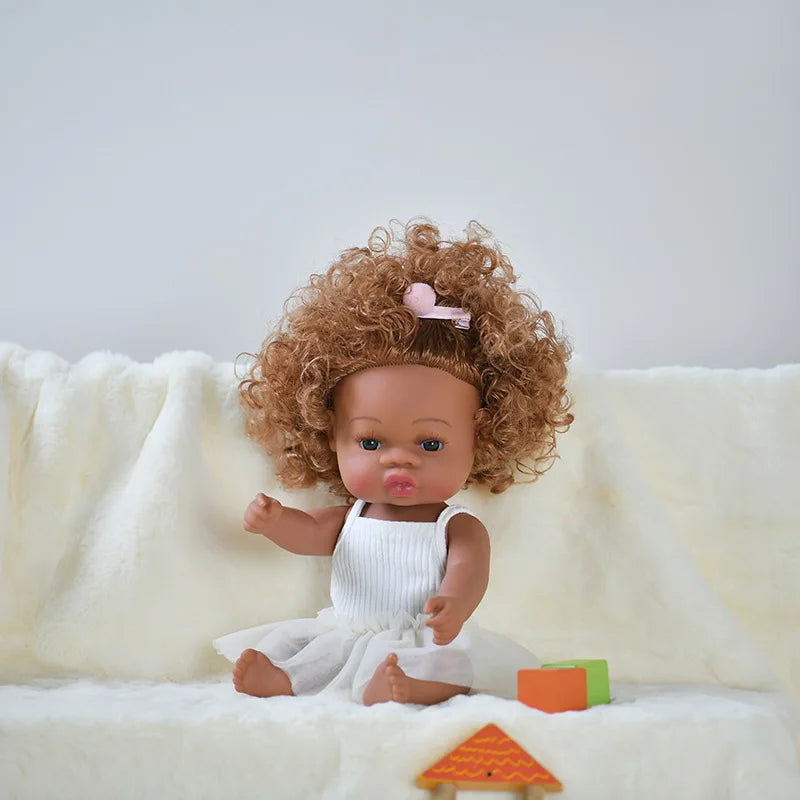 14inch Full Body Vinyl Bebe Reborn Dolls Soft Lifelike Baby Toys American Reborn Black Baby Doll Vinyl Baby Doll Toys Girls Boys
