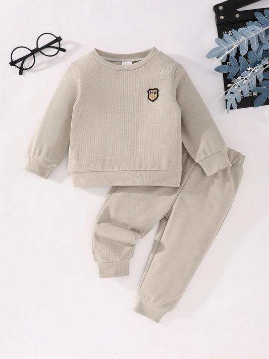 A New Spring And Autumn Children's Hoodie Waffle Set For Boys A Casual Long-Sleeved And Long-Pants 2-Piece Set