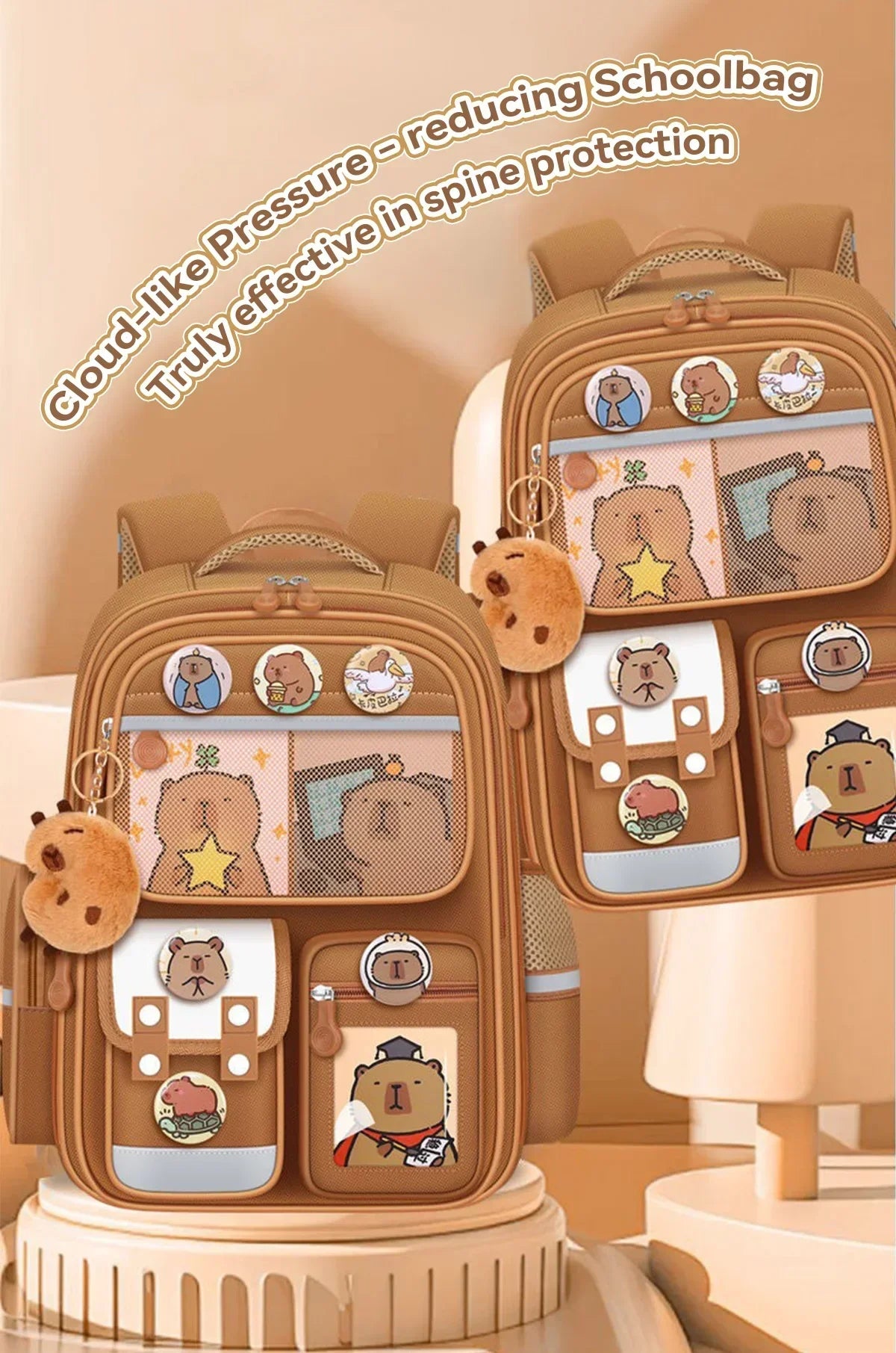 Capybara School Bag Waterproof Backpack Large Capacity Alleviate Burden Protecting Spine Widen Straps Backpack for Students Gift