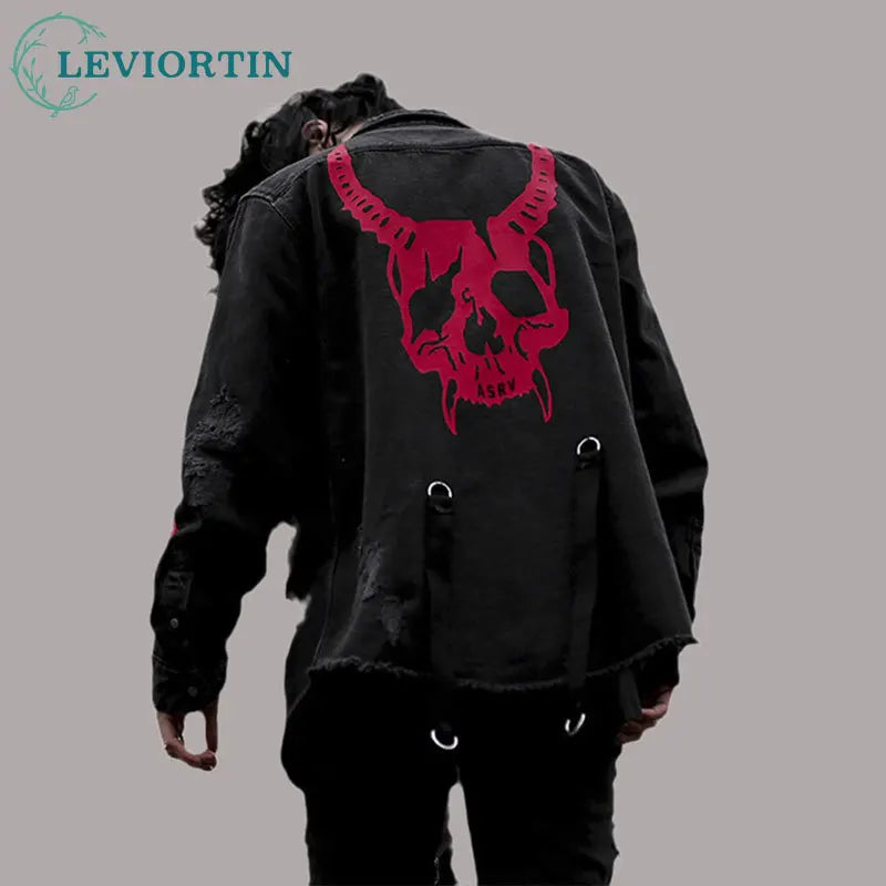 Gothic Demon Hunter Skull Black Denim Jacket