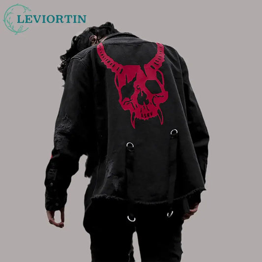 Gothic Demon Hunter Skull Black Denim Jacket