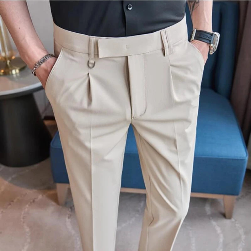 British Style Spring Men's Pants Fashion Plaid Casual Business Suit Pants Ankle Length