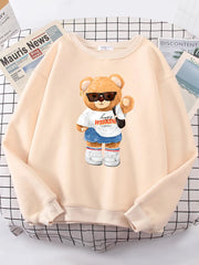 A Young Teddy Bear Girl Full Of Vitality Cute Hoodie Women Street Fleece Hoody