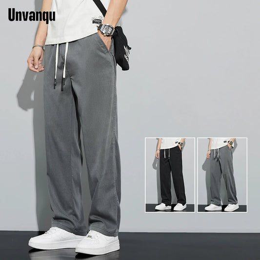 Tencel Wide Leg Pants Men's Simple Versatile Casual Trousers Fashion Loose