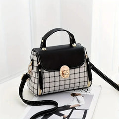 Women Trendy Flap Shoulder Bag PU Leather Crossbody Bag Simple Plaid Designer