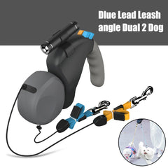 For 2 Dogs Walking Double Dual Dog Rope Leash Retractable Pet Traction Rope Belt