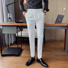 Brand Clothing Fashion Spring High Quality Slim Fit Business Suit Pants/Male White Black