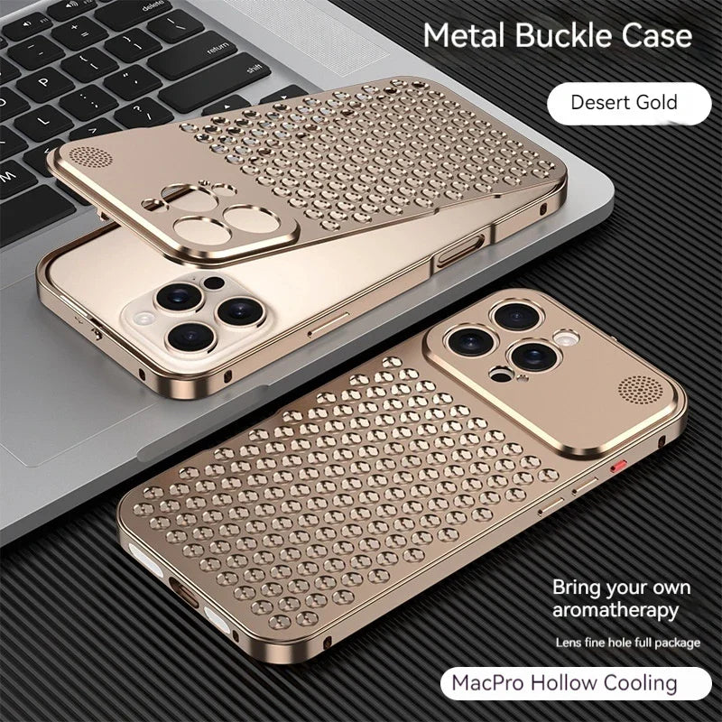 For iPhone 14 15 16 ProMax Metal Heat Dissipation Phone Case 15Pro Aluminum Alloy Aromatic Ultra-thin Shock-absorbing Back Cover